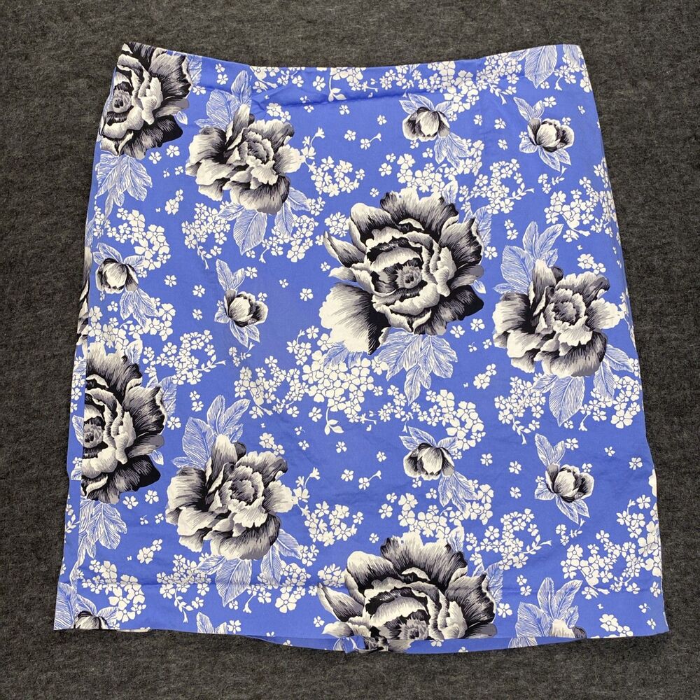 Talbots Women’s Size 18w Skirt Cotton Lined Blue White Floral Classic Casual